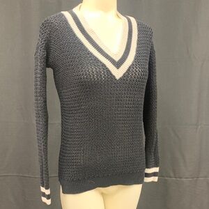 Hooked Up by IOT Black Vneck sweater wirh white neck and wrist trimming small